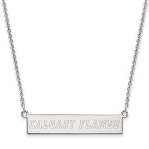 Sterling Silver NHL Calgary Flames SM Bar Necklace, 18 In